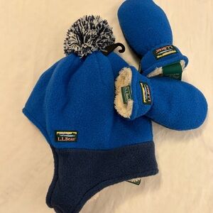 NWT LL Bean Blue Classic Fleece Hat and Mitten Set 2T -4T